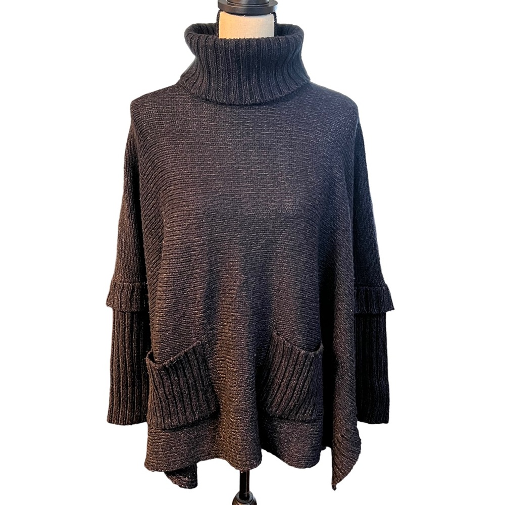 Design Lab Black & Purple Poncho Sweater